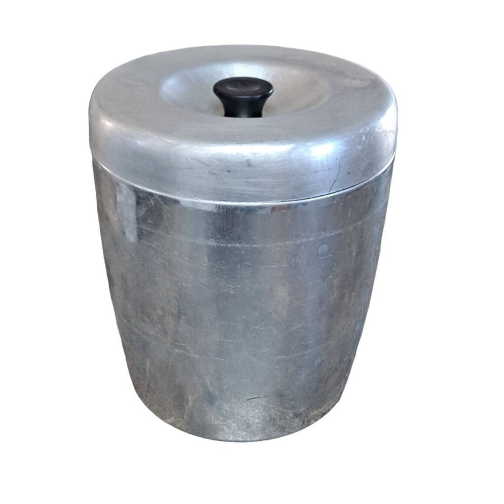 Vintage West Bend Large Aluminum Canister 8" x 7" MCM Retro USA Black 1950 1960